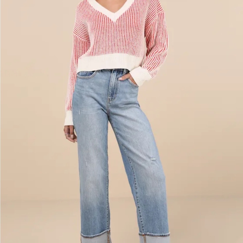 Lulu's Red and White Striped Boyfriend Sweater